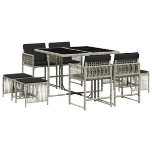 vidaXL Ensemble &agrave; manger de jardin et coussins 9 pcs gris clair rotin