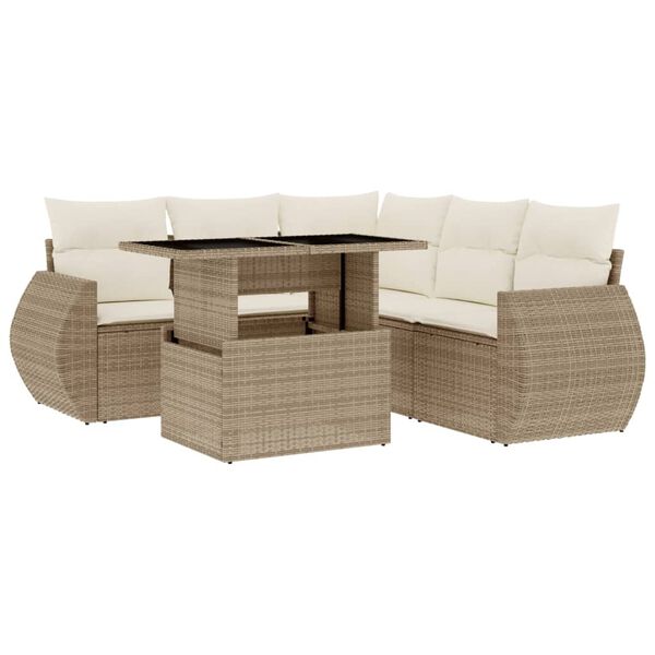vidaXL Salon de jardin avec coussins 6 pcs beige r&eacute;sine tress&eacute;e