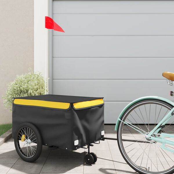 vidaXL Remorque de v&eacute;lo noir et jaune 30 kg fer