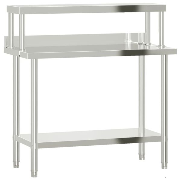 vidaXL Table de travail de cuisine avec étagère 110x55x120 cm inox