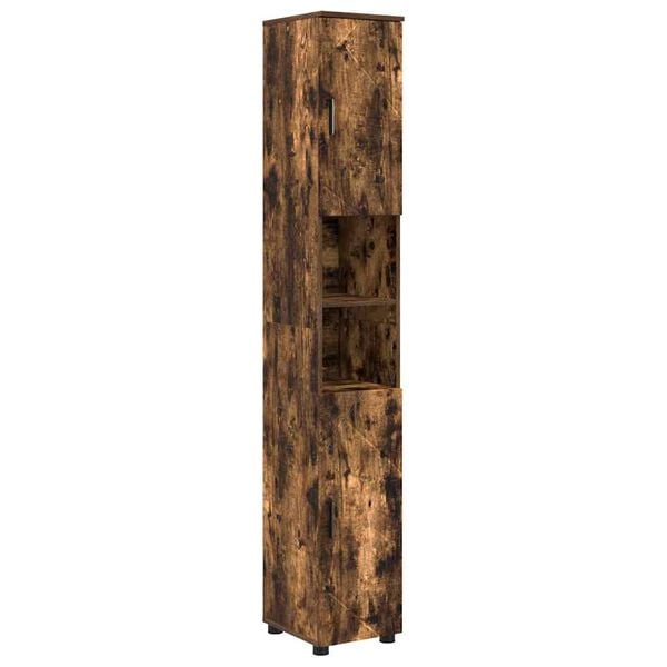 vidaXL Cabinet de salle de bain avec porte Ch&ecirc;ne fum&eacute; 30 x 35 x 192 cm