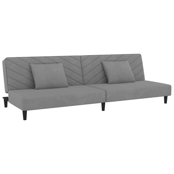 vidaXL Canap&eacute;-lit &agrave; 2 places avec deux oreillers Gris clair Velours