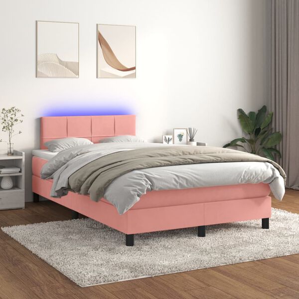 vidaXL Sommier &agrave; lattes de lit avec matelas et LED Rose 120x200 cm