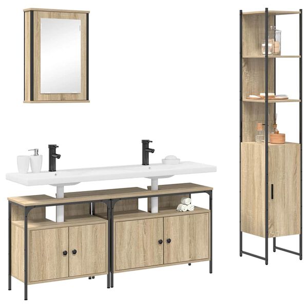vidaXL Ensemble de mobilier de salle de bain 4 pcs Ch&ecirc;ne Sonoma