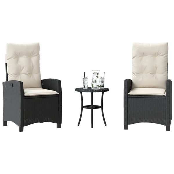 vidaXL Ensemble de bistro 3 pcs avec coussins noir r&eacute;sine tress&eacute;e