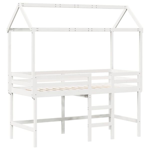vidaXL Lit superpos&eacute; avec &eacute;chelle et toit sans matelas blanc 90x190 cm