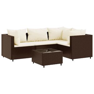 vidaXL Salon de jardin 5 pcs avec coussins Marron R&eacute;sine tress&eacute;e