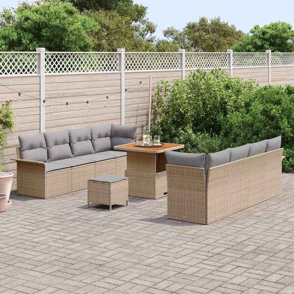 vidaXL Ensemble de canap&eacute; de jardin 11 pcs Beige polyrotin