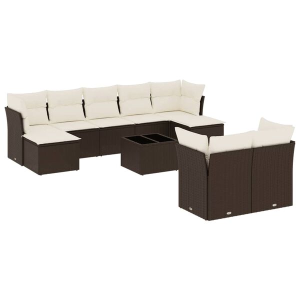 vidaXL Salon de jardin 10 pcs avec coussins marron r&eacute;sine tress&eacute;e