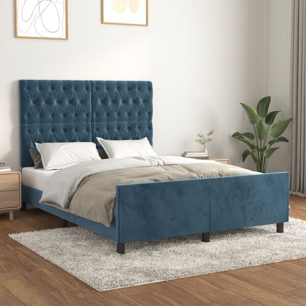 vidaXL Cadre de lit sans matelas bleu fonc&eacute; 140x190 cm velours