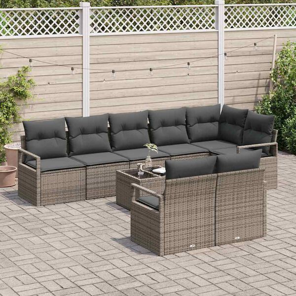 vidaXL Ensemble de canap&eacute; de jardin 9 pcs Gris clair polyrotin