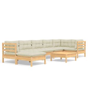 vidaXL Salon de jardin 8 pcs avec coussins cr&egrave;me Bois de pin massif
