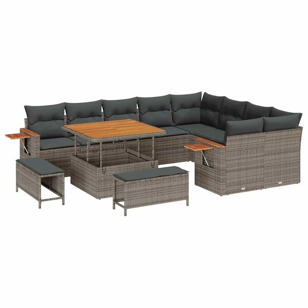 vidaXL Ensemble de canap&eacute; de jardin avec coussin 13 pcs Gris polyrotin
