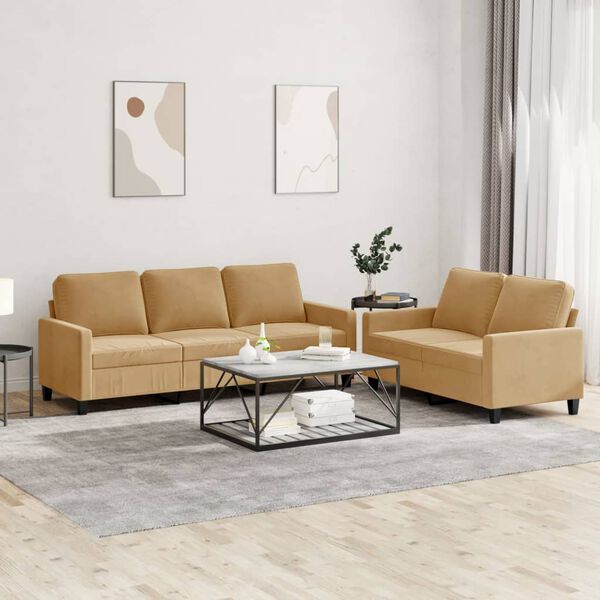 vidaXL Ensemble de canap&eacute;s 2 pcs avec coussins Marron Velours