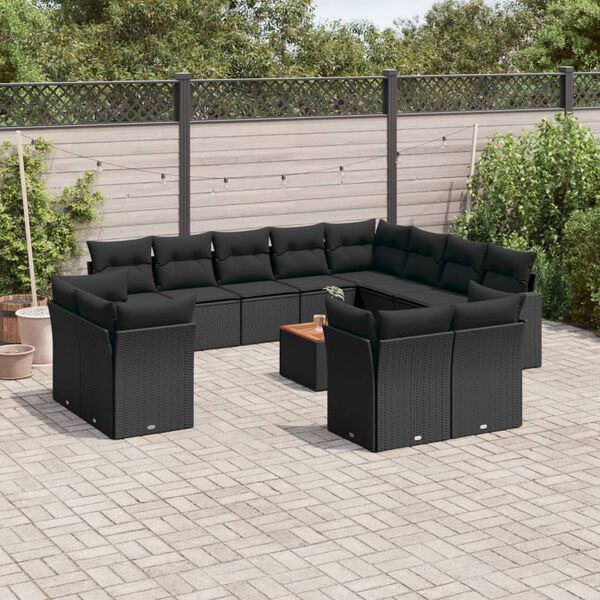 vidaXL Salon de jardin avec coussins 13 pcs noir r&eacute;sine tress&eacute;e