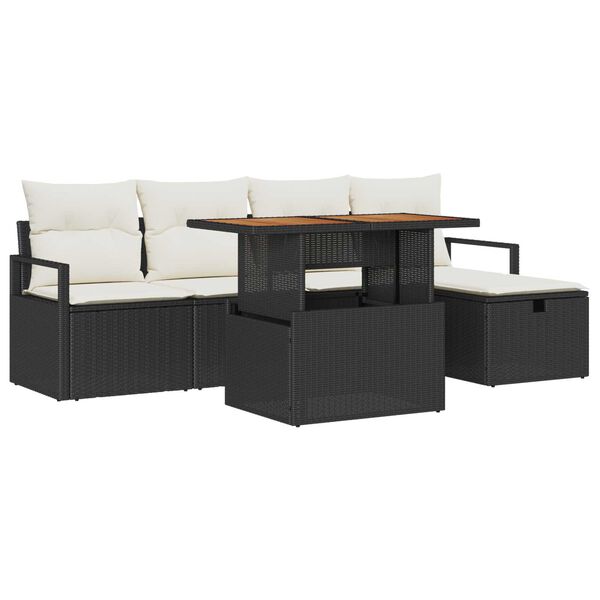 vidaXL Ensemble de canap&eacute; de jardin avec coussin 6 pcs Noir polyrotin