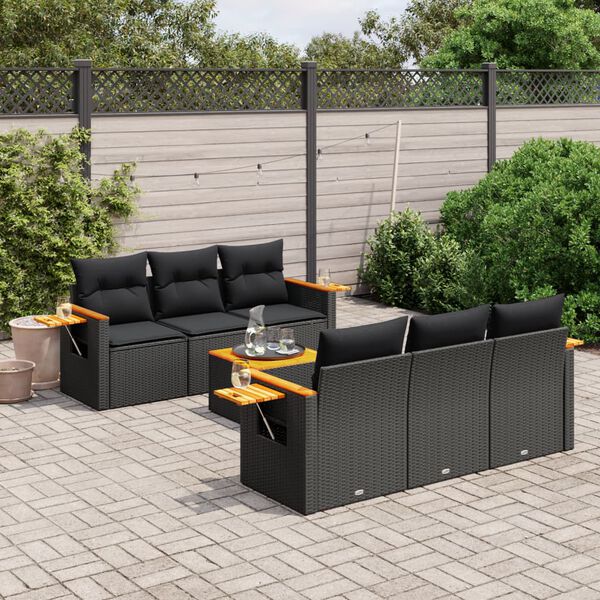 vidaXL Salon de jardin 7 pcs avec coussins noir r&eacute;sine tress&eacute;e