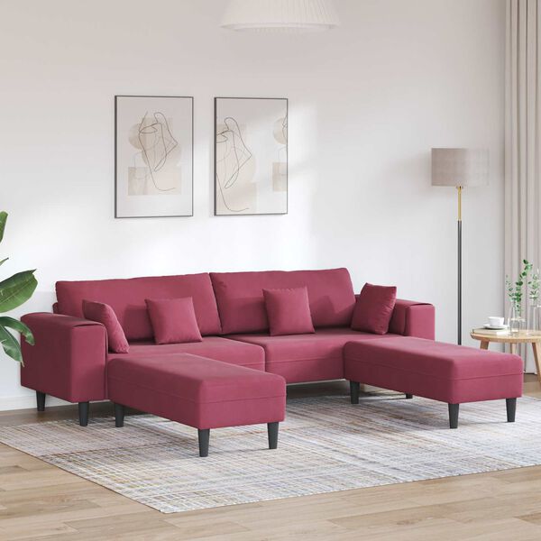 vidaXL Canap&eacute; avec coussin 3 pcs Bordeaux Velours
