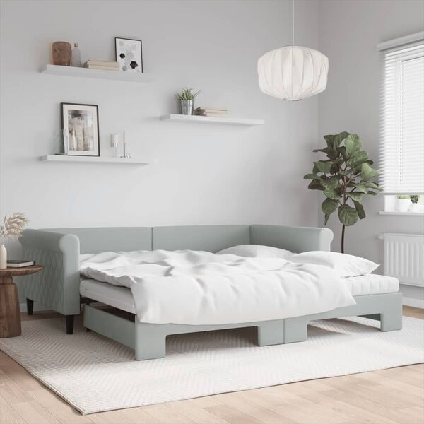vidaXL Lit de jour et gigogne et matelas gris clair 100x200 cm velours