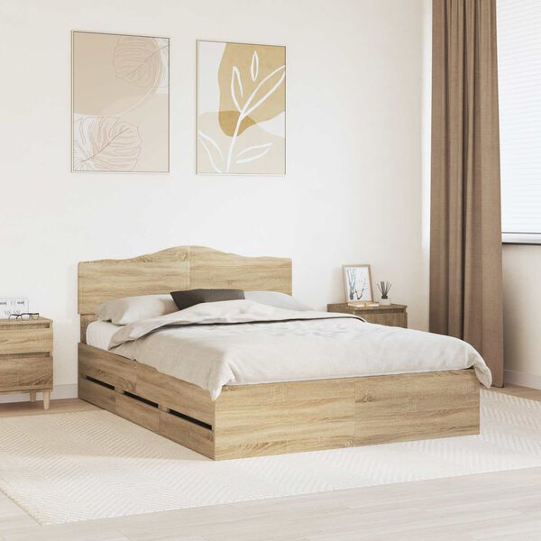 vidaXL Cadre de lit Ch&ecirc;ne Sonoma 140 x 200 cm Bois Ing&eacute;nierie