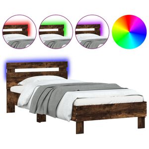 vidaXL Cadre de lit sans matelas avec lumi&egrave;res LED ch&ecirc;ne fum&eacute; 75x190cm