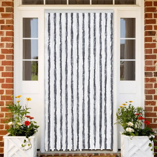 vidaXL Rideau anti-mouches gris et blanc 100x230 cm chenille
