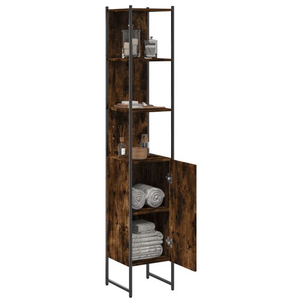 vidaXL Armoire de bain ch&ecirc;ne fum&eacute; 33x33x185,5 cm bois d'ing&eacute;nierie