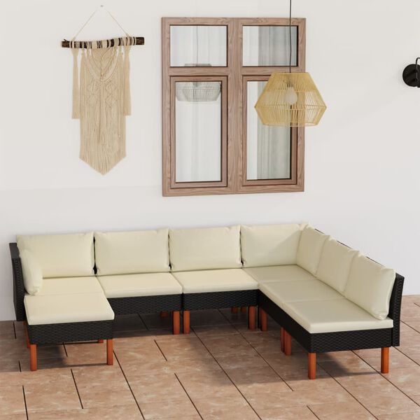 vidaXL Salon de jardin 7 pcs avec coussins R&eacute;sine tress&eacute;e Noir
