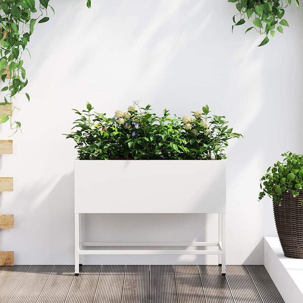 vidaXL Bac de jardin sur&eacute;lev&eacute; Blanc 60 x 26 x 48 cm Acier
