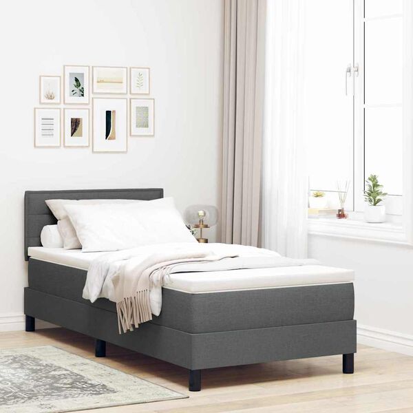 vidaXL Lit &agrave; ressorts avec matelas Gris fonc&eacute; 90 x 190 cm tissu