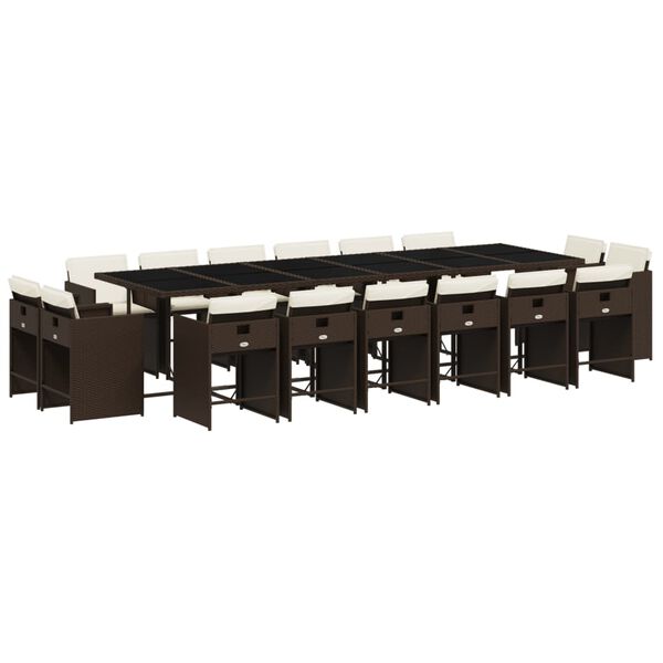vidaXL Ensemble &agrave; manger de jardin et coussins 17 pcs marron rotin