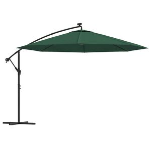 vidaXL Parasol de jardin en porte-&agrave;-feux et lumi&egrave;res LED m&acirc;t en m&eacute;tal