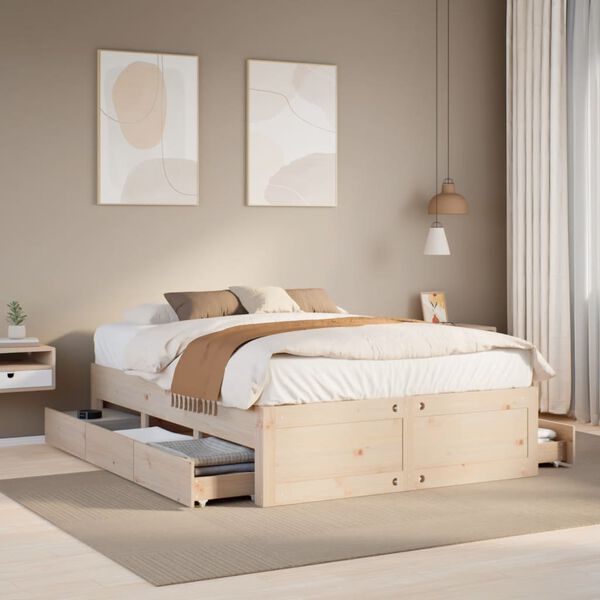 vidaXL Cadre de lit sans matelas avec tiroirs 140x190 cm bois de pin