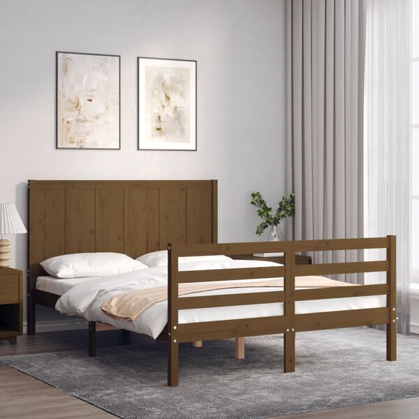 vidaXL Cadre de lit sans matelas marron miel 140x190 cm bois massif