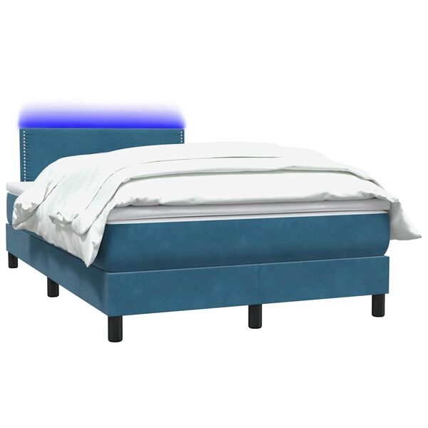 vidaXL Sommier &agrave; lattes de lit et matelas et LED bleu fonc&eacute; 120x210cm velours