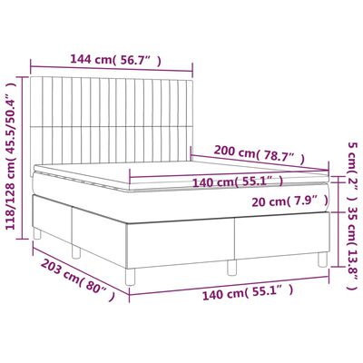 vidaXL Sommier à lattes de lit et matelas et LED Noir 140x200 cm Tissu