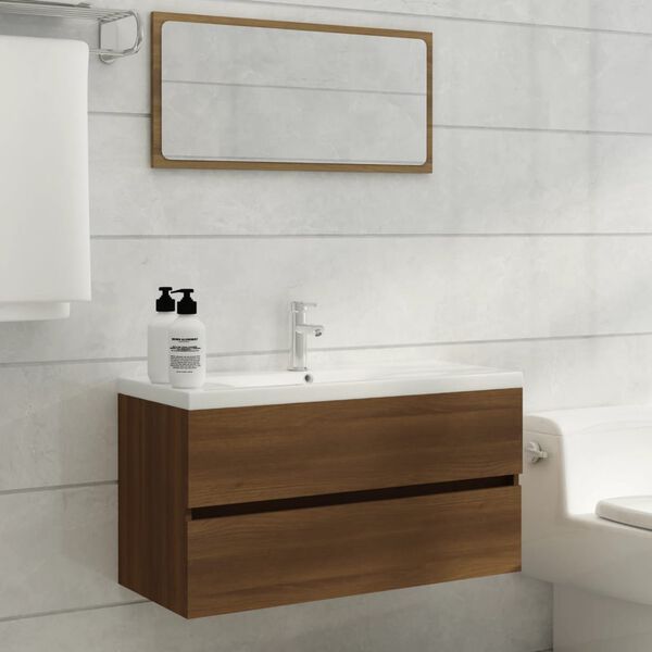 vidaXL Armoire d'&eacute;vier Ch&ecirc;ne marron 90x38,5x45 cm Bois d'ing&eacute;nierie