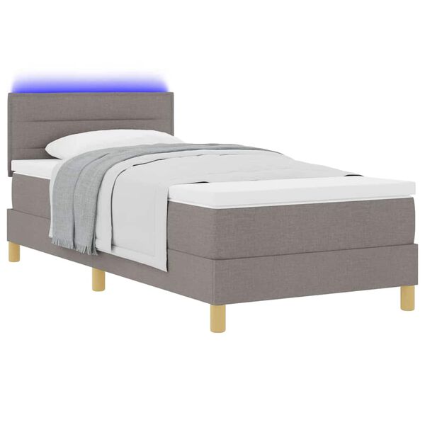 vidaXL Lit &agrave; ressort LED avec matelas avec LED Taupe 90 x 190 cm tissu