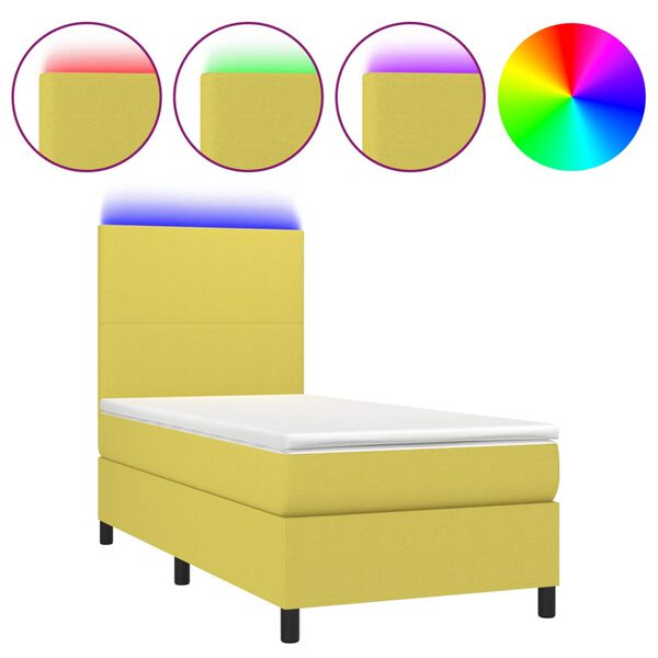 vidaXL Sommier &agrave; lattes de lit avec matelas et LED Vert 90x200cm Tissu