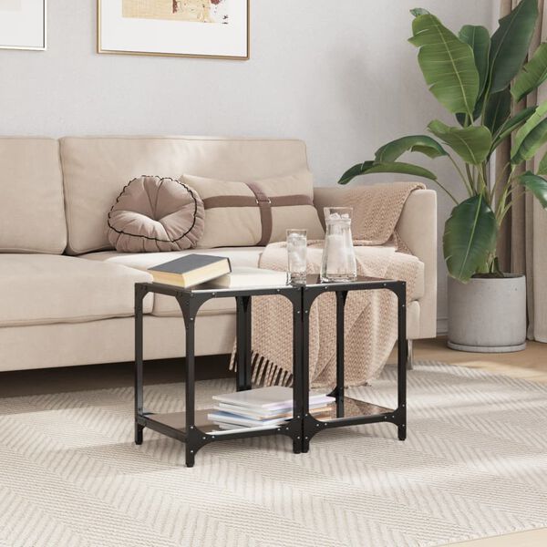 vidaXL Tables basses avec dessus en verre noir 2 pcs 30x30x40 cm acier