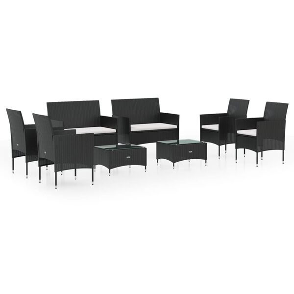 vidaXL Salon de jardin 8 pcs avec coussins Résine tressée Noir