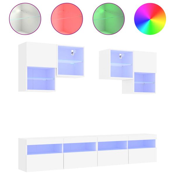 vidaXL Ensemble de meubles TV muraux 6 pcs avec lumi&egrave;res LED blanc