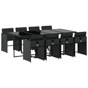 vidaXL Ensemble &agrave; manger de jardin 9pcs coussins noir r&eacute;sine tress&eacute;e