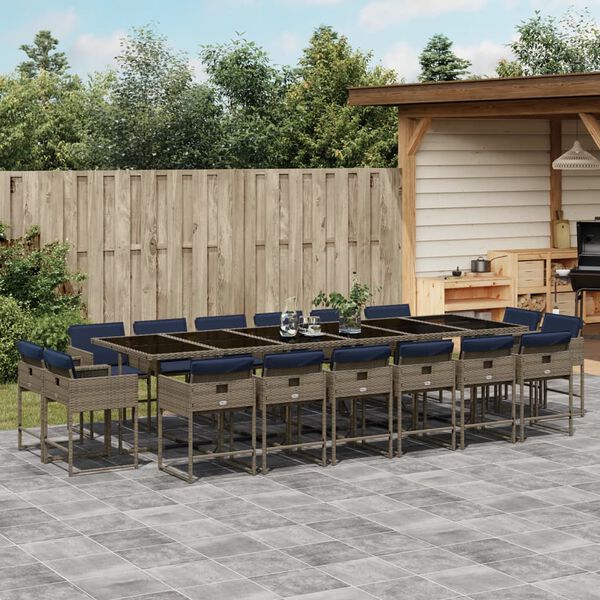vidaXL Ensemble &agrave; manger de jardin 17 pcs et coussins r&eacute;sine tress&eacute;e