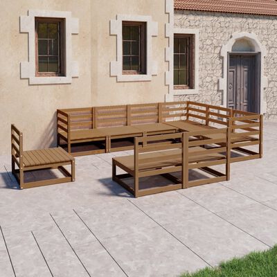 vidaXL Salon de jardin 9 pcs marron miel bois de pin massif