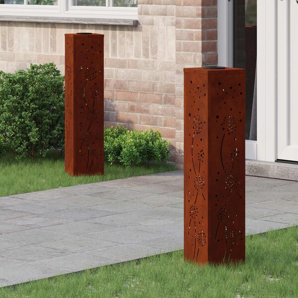 vidaXL Lumi&egrave;re de chemin LED solaire 2 pcs Rouill&eacute; Acier patin&eacute;