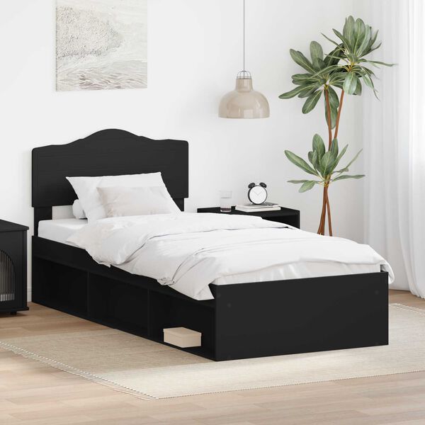vidaXL Cadre de lit Noir 100 x 200 cm Bois de pin massif