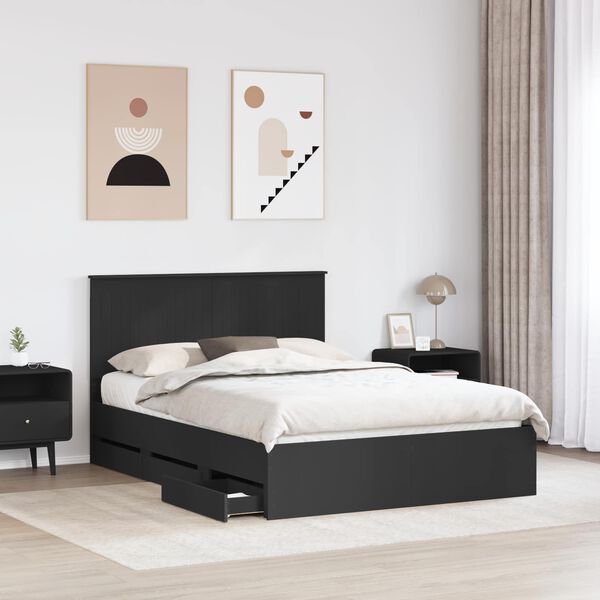 vidaXL Cadre de lit avec tiroir Noir 140 x 190 cm Bois Ing&eacute;nierie
