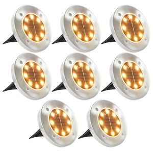 vidaXL Lampe solaire au sol 8 pcs Lumi&egrave;res LED blanches chaudes