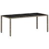 vidaXL Table de jardin dessus en verre gris clair r&eacute;sine tress&eacute;e